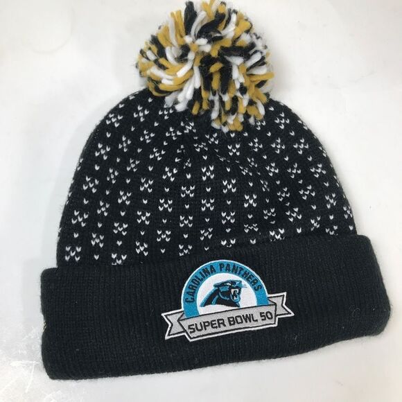 NFL Carolina Panthers Super Bowl 50 Football Winter Pom Toboggan Hat - Picture 1 of 6